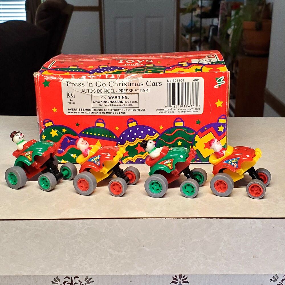 Press 'n Go Christmas Cars Lot Of 9 with Display Box Santa and Snowman Drivers